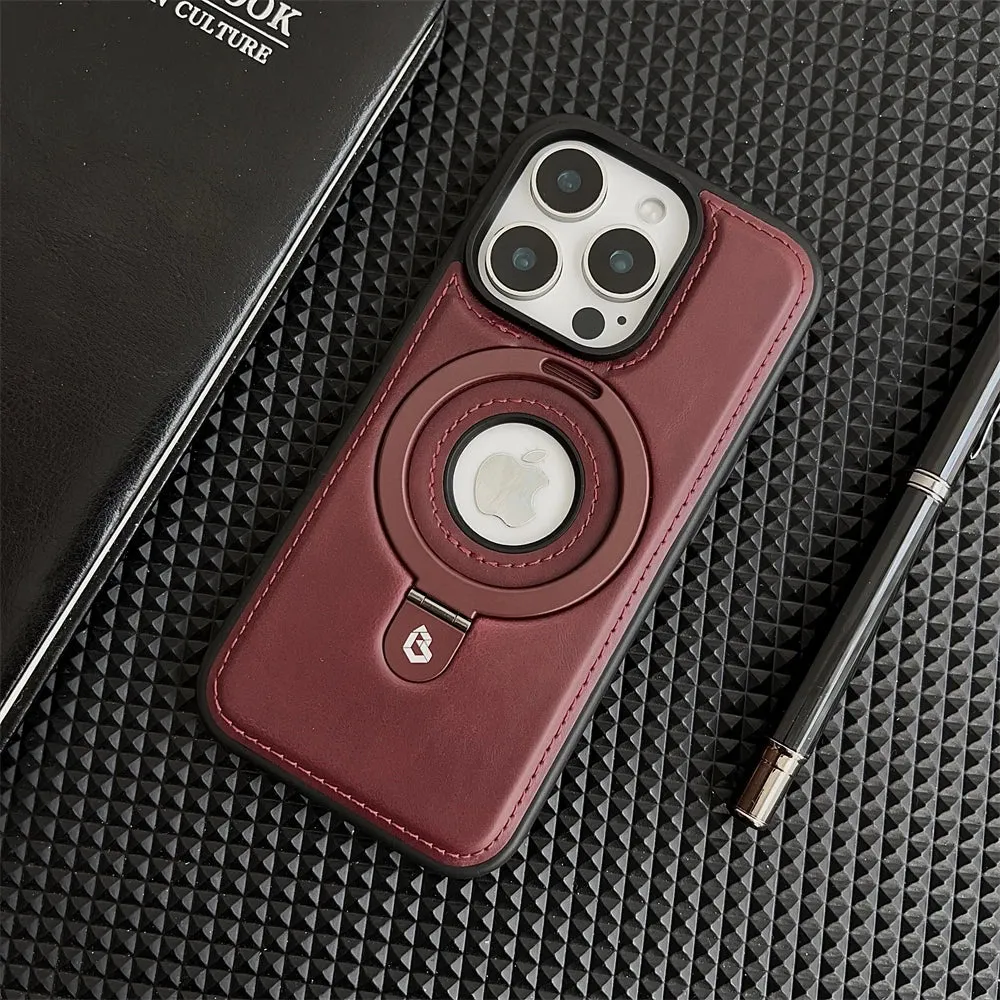 Luxury PU Leather Magnetic Bracket Ring Case – Sleek, Durable, & MagSafe Compatible