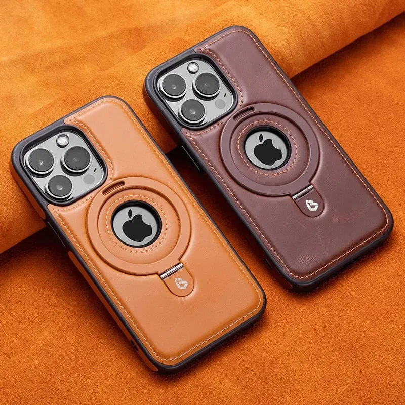Luxury PU Leather Magnetic Bracket Ring Case – Sleek, Durable, & MagSafe Compatible