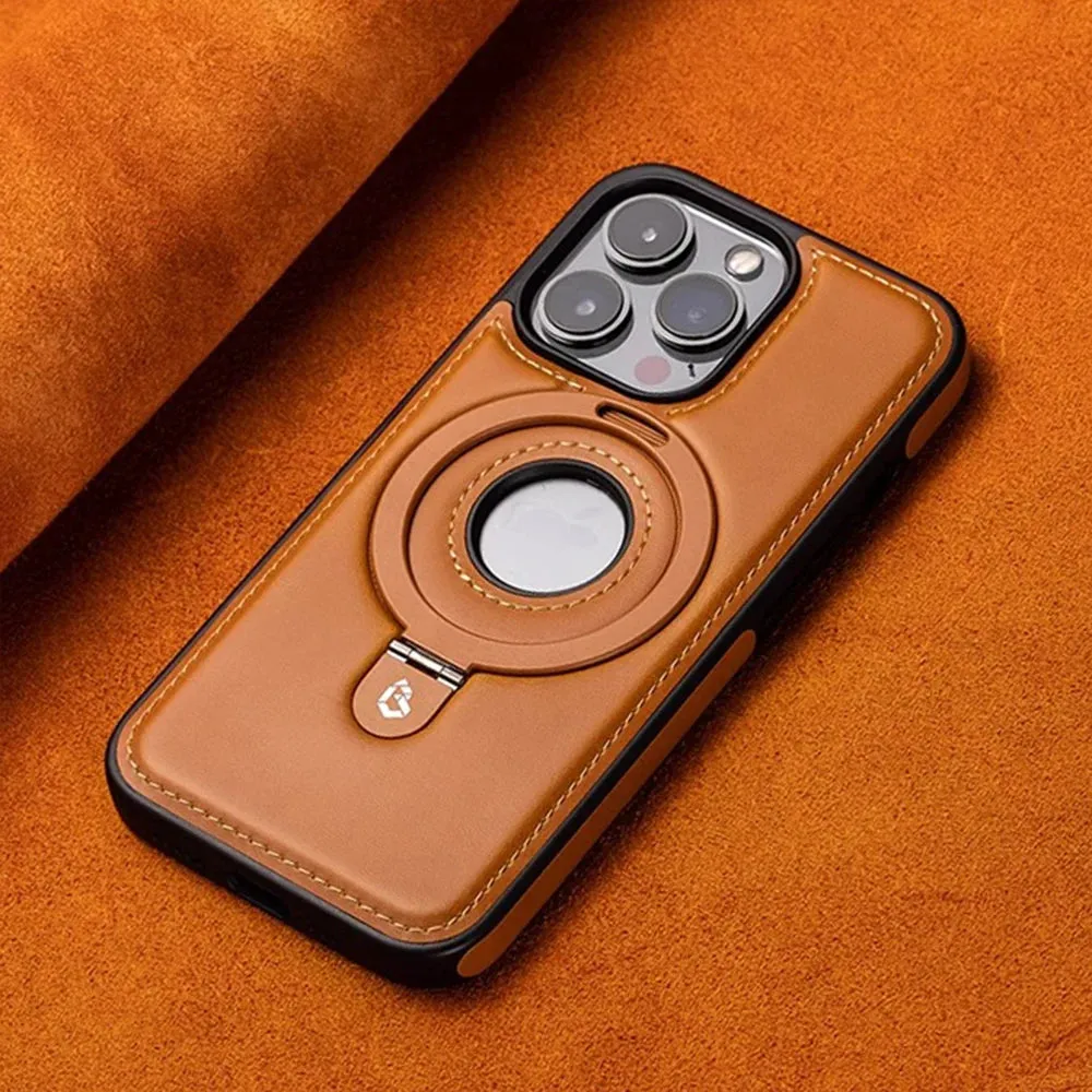 Luxury PU Leather Magnetic Bracket Ring Case – Sleek, Durable, & MagSafe Compatible