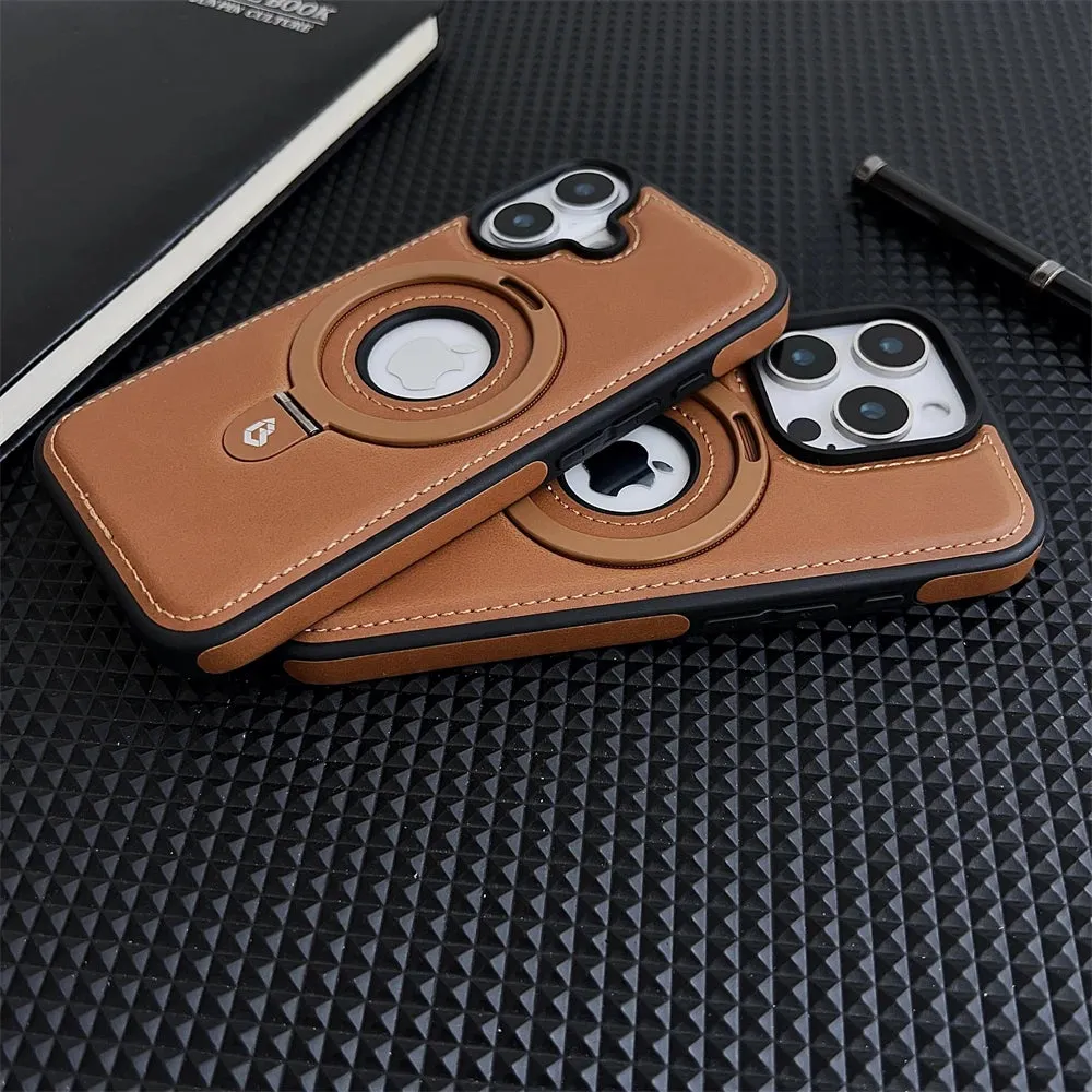 Luxury PU Leather Magnetic Bracket Ring Case – Sleek, Durable, & MagSafe Compatible