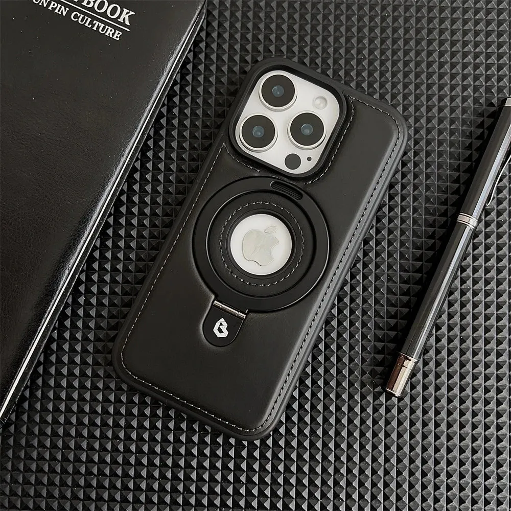 Luxury PU Leather Magnetic Bracket Ring Case – Sleek, Durable, & MagSafe Compatible