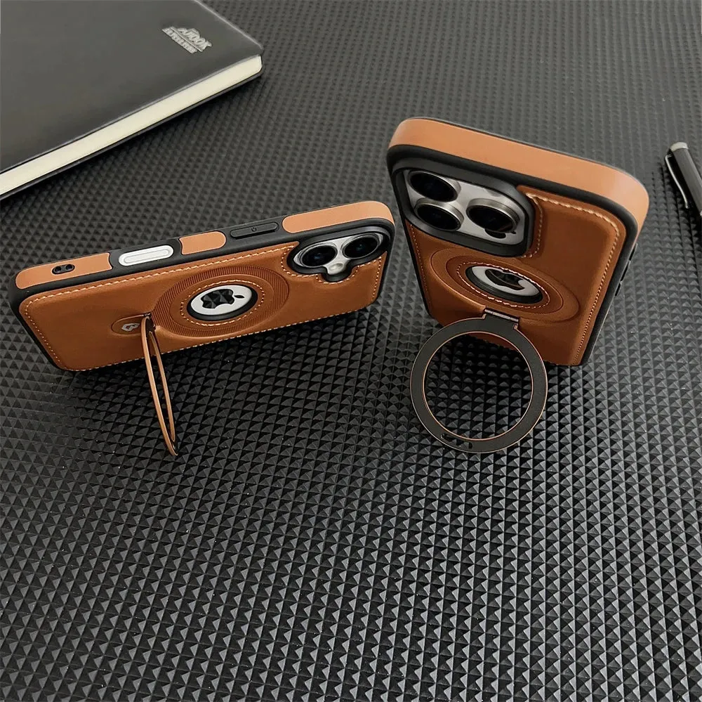 Luxury PU Leather Magnetic Bracket Ring Case – Sleek, Durable, & MagSafe Compatible