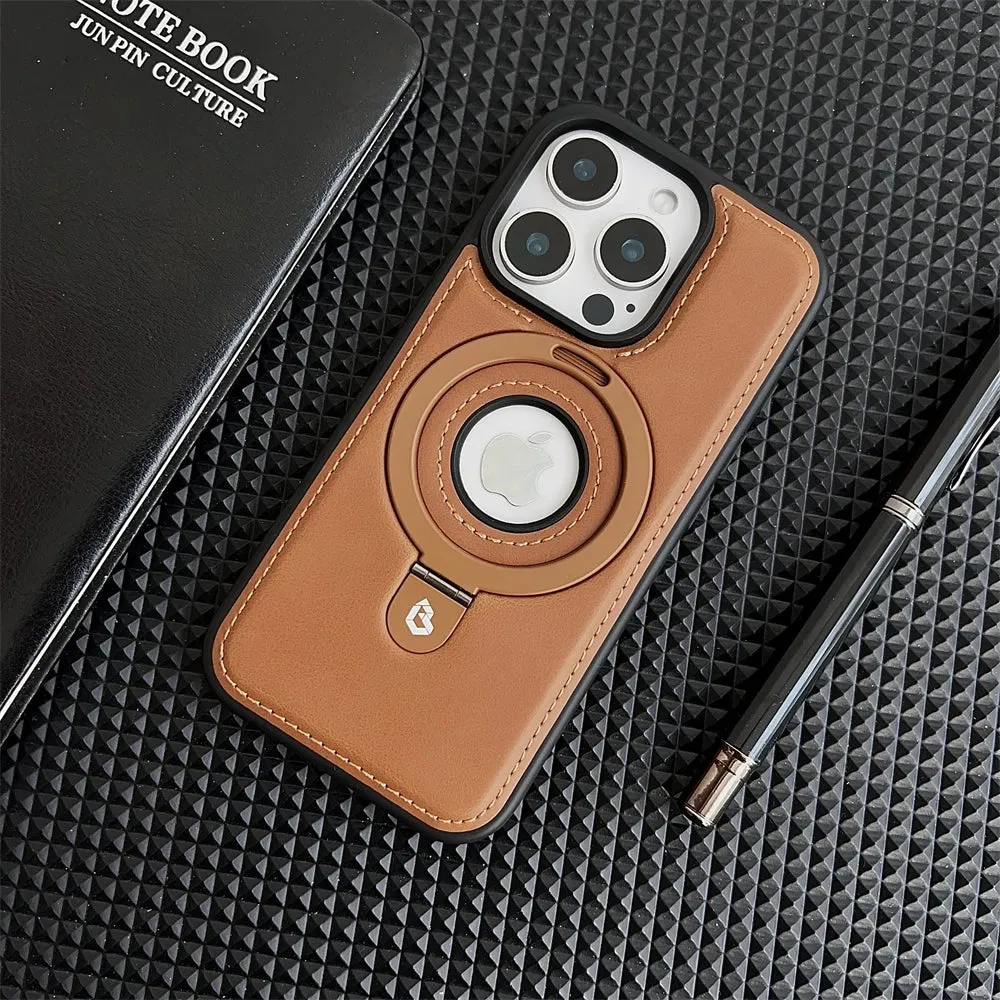 Luxury PU Leather Magnetic Bracket Ring Case – Sleek, Durable, & MagSafe Compatible