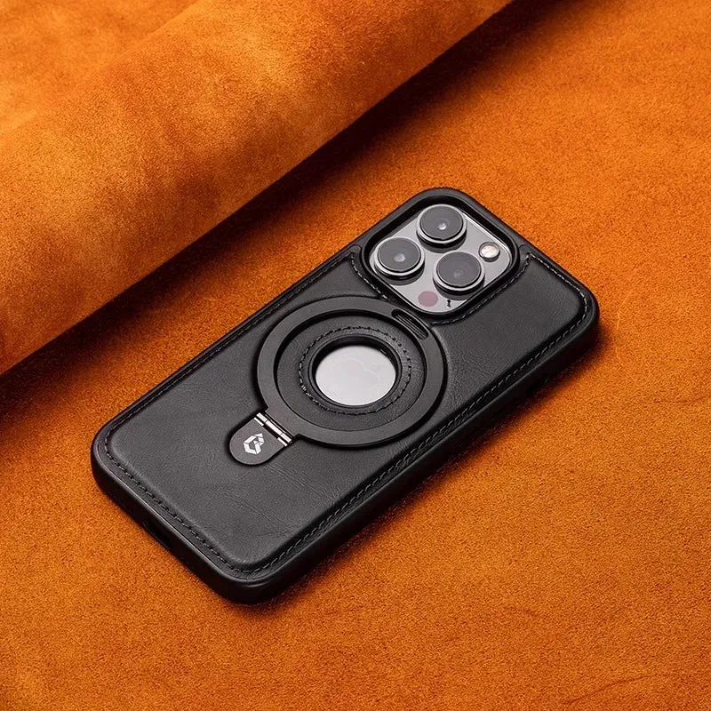 Luxury PU Leather Magnetic Bracket Ring Case – Sleek, Durable, & MagSafe Compatible