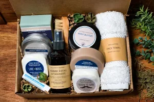 Luxury Sandalwood Spa Gift Set for Men | Organic Bath and Body Collection with Aftershave, Salve & Lip Balm for Cleansing, Moisturizing, and Rejuvenation | Self Care Set for Holidays, Birthdays