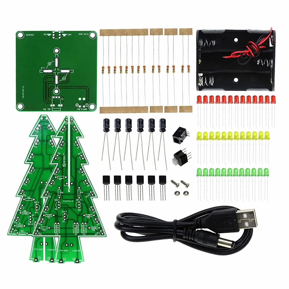 Lysee 3D Printer Parts & Accessories - Christmas Tree LED Flash DIY Kit 3D Circuit Parts Glitter Electronic Learning Set DU55 - (Color: As Shown)