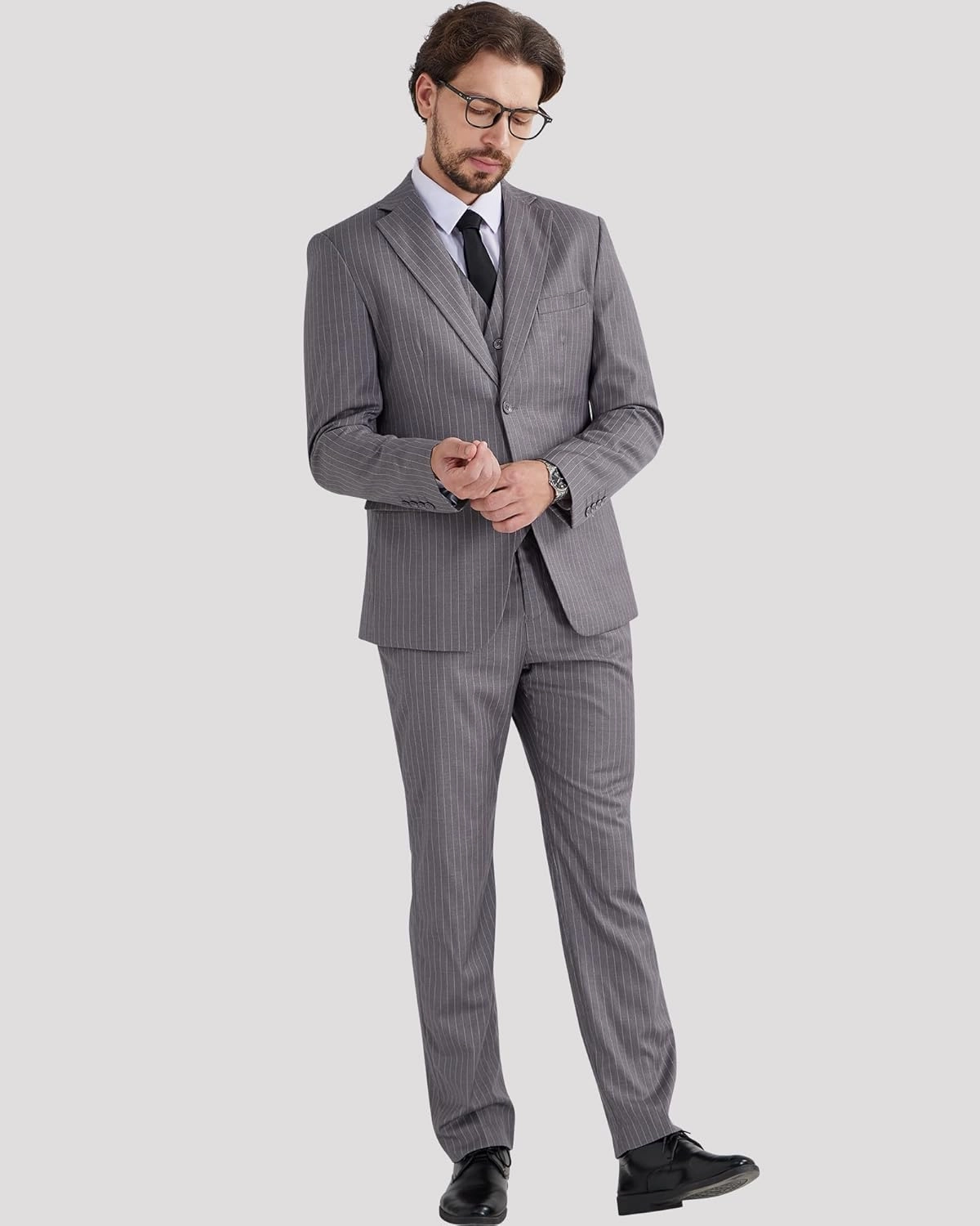 MAGE MALE Men’s Pinstripe 3 Piece Suit Slim Fit Elegant Single Breasted Business Wedding Party Blazer Vest& Pants Set