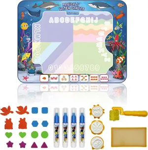 Magic Water Drawing Mat for Kid, 31.5” x 23.6” Large Reusable Water Doodle Mat, Mess-Free, Eco-Friendly Art Canvas with Full Set of Drawing Tools, Educational Toy for Ages 3  (Ocean World)