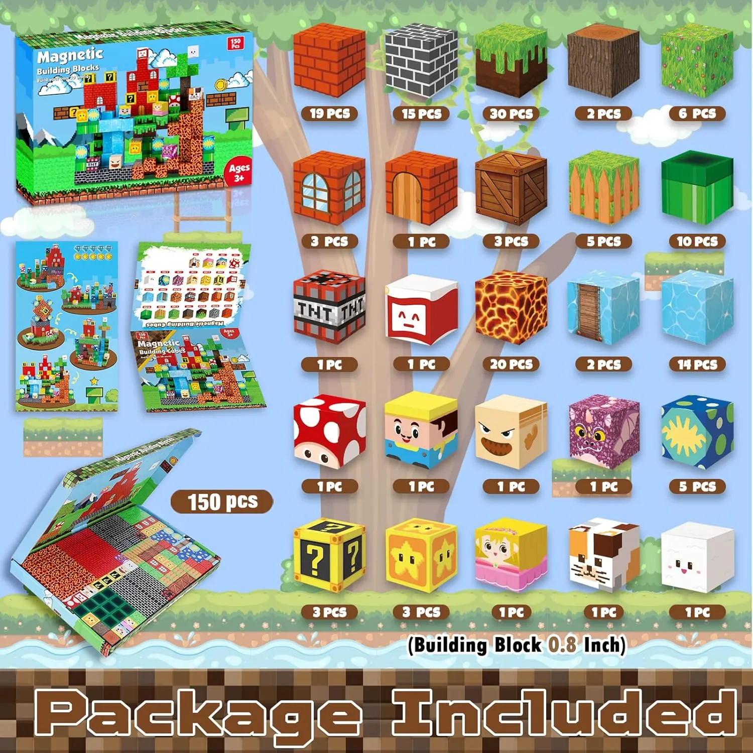Magnetic Blocks - 150 PCS Build Adventure Game Castle - Magnetic Toys for Montessori Toddler Christmas Birthday Gifts - STEM Sensory Toys for 3 4 5 6 7 8 9 10 Year Old Boys & Girls