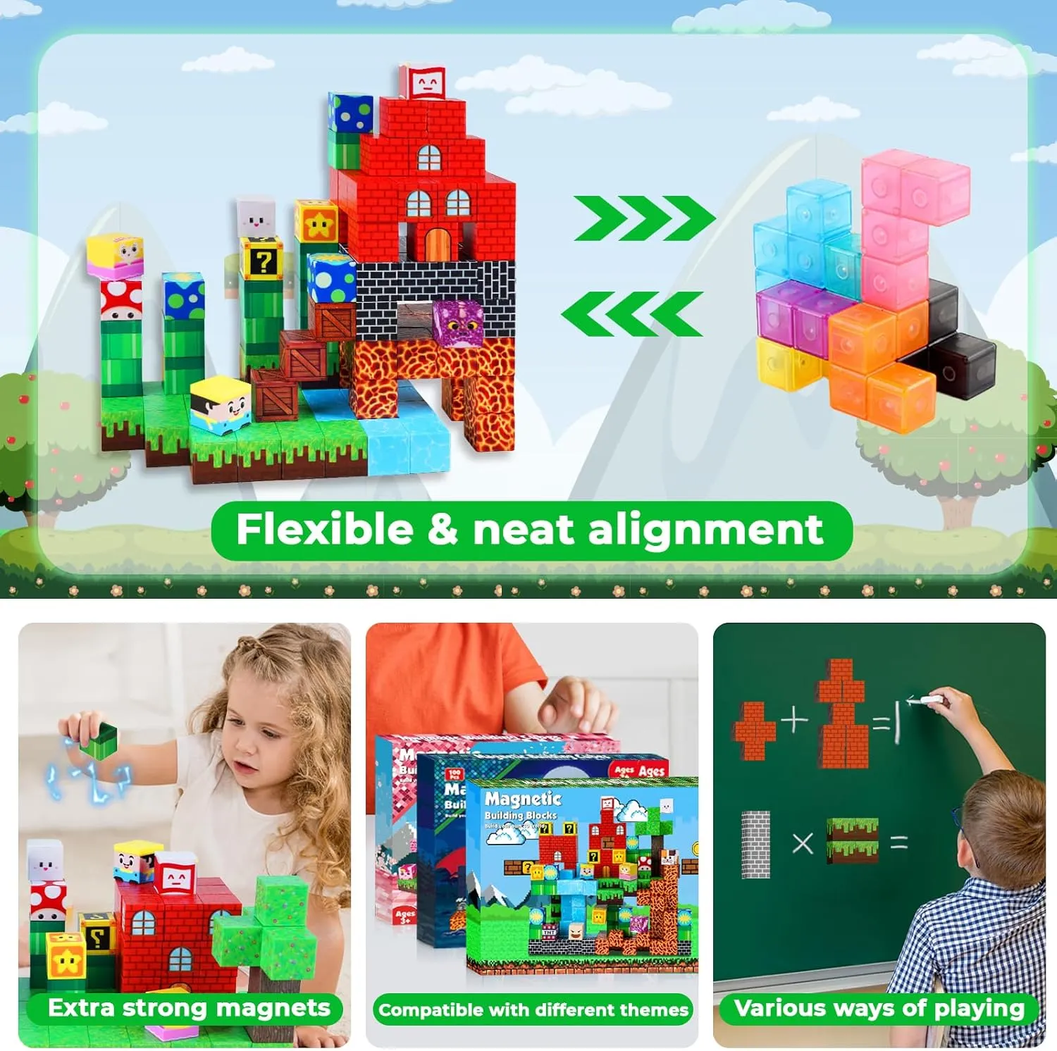 Magnetic Blocks - 150 PCS Build Adventure Game Castle - Magnetic Toys for Montessori Toddler Christmas Birthday Gifts - STEM Sensory Toys for 3 4 5 6 7 8 9 10 Year Old Boys & Girls