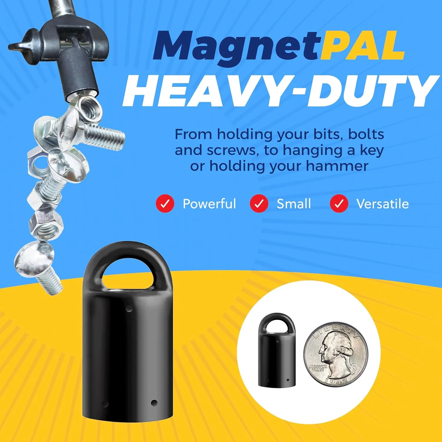 MagnetPal 3 pack Heavy-Duty Neodymium Anti-Rust Magnet, Best for Magnetic Stud Finder / Key Organizer / Indoor and Outdoor Multi Uses, Black with Key Ring (SP-MPM3BK)