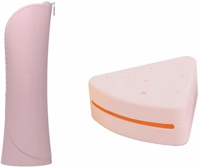 Makeup Brush Holder Travel Makeup Brush Holder, Silicone Case Soft and Sleek,Zippered Pouch Anti-fall Out Portable Silicon Cosmetic Bag, Powder Puff Case, Triangle Beauty Blender Holder (Pink)
