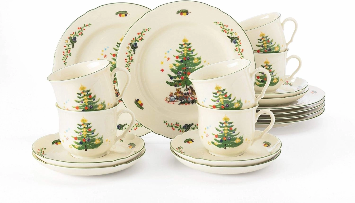 Marie Luise Christmas Coffee Service 18 Piece', Hard Porcelain, Green/Multi-Coloured, 18.1 x 24 x 43 cm