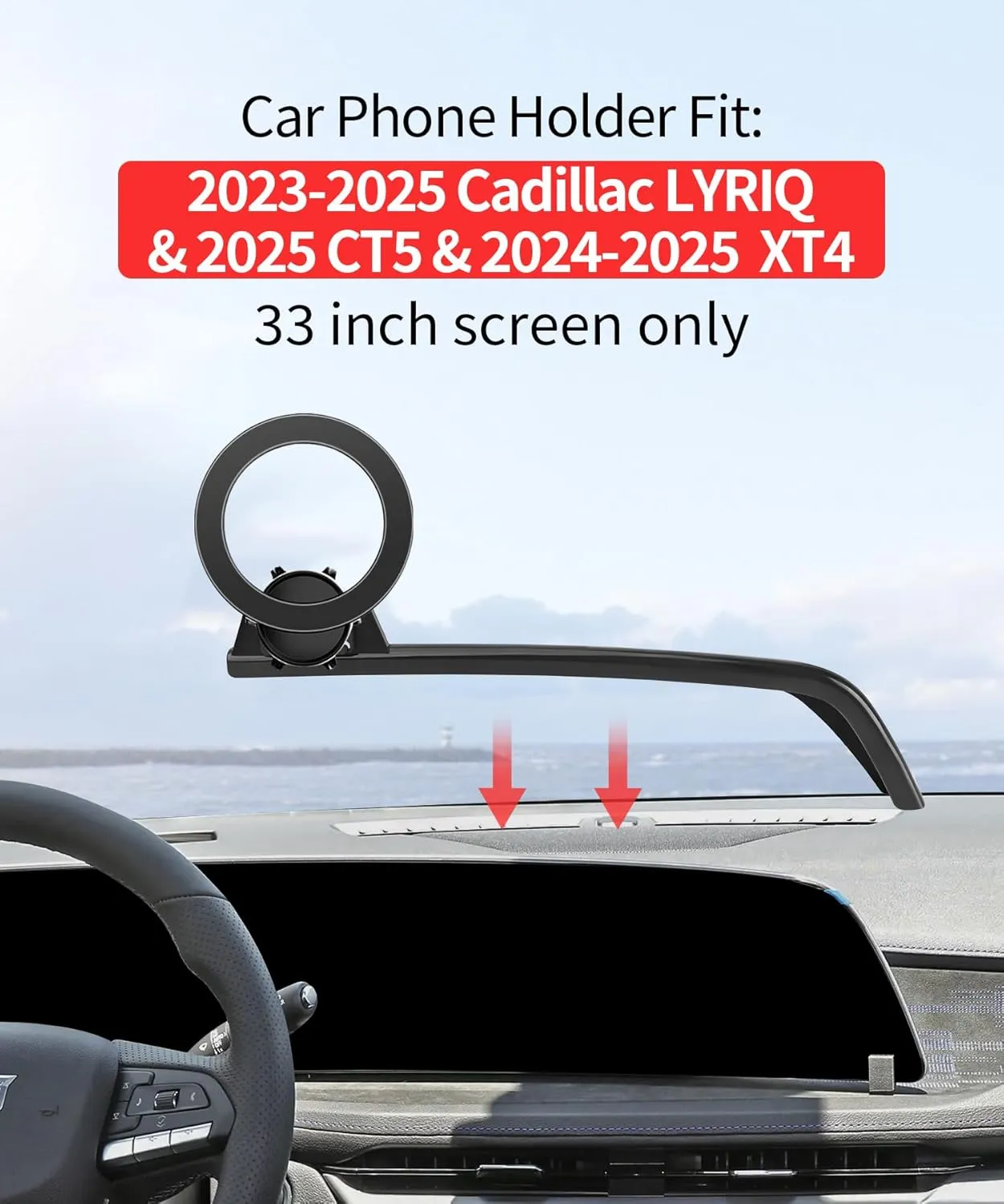 MaserWeller Car Phone Holder for Cadillac Lyriq 2023-2025, CT5 2025, XT4 2024-2025 - 33-Inch Screen Fixed Clip Mount Compatible With MagSafe