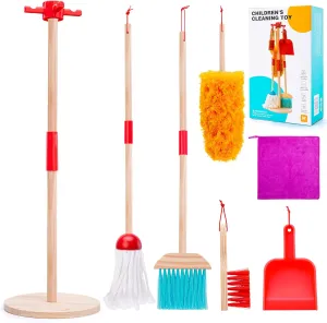 Meland Wooden Kids Cleaning Set - Toddler Pretend Play Toys with Toy Mop, Broom & House Cleaning Kit, Christmas Birthday Gift for Toddler Preschool Girls Boys