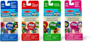 Melissa & Doug Sticker Wow!™ Mini Activity Pad and Refill Stickers 4-Pack (Dinosaur, Pets, Favorite Things, Surprise Pack 1) – 200 Stickers Each (800 Total) for Any Sticker Stamper (Not Included)