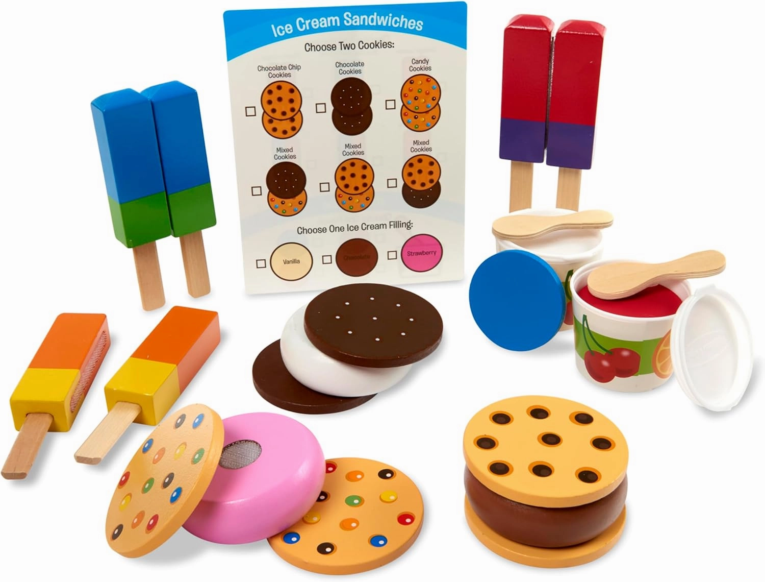 Melissa & Doug Wooden Frozen Treats Ice Cream Play Set (24 pcs) - Play Food and Accessories Food Toys for Toddlers and Kids 3 