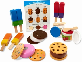 Melissa & Doug Wooden Frozen Treats Ice Cream Play Set (24 pcs) - Play Food and Accessories Food Toys for Toddlers and Kids 3 