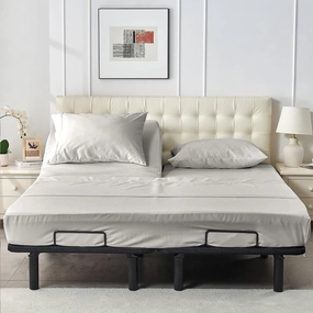 Mellowing Split Head Flex King Sheet Sets for Adjustable Beds-Split Top King Sheets for Sleep Number Bed - 100% Egyptian Cotton 4 Pc Sheet Set (18" Deep, Half Split Fitted King 30"- Silver)