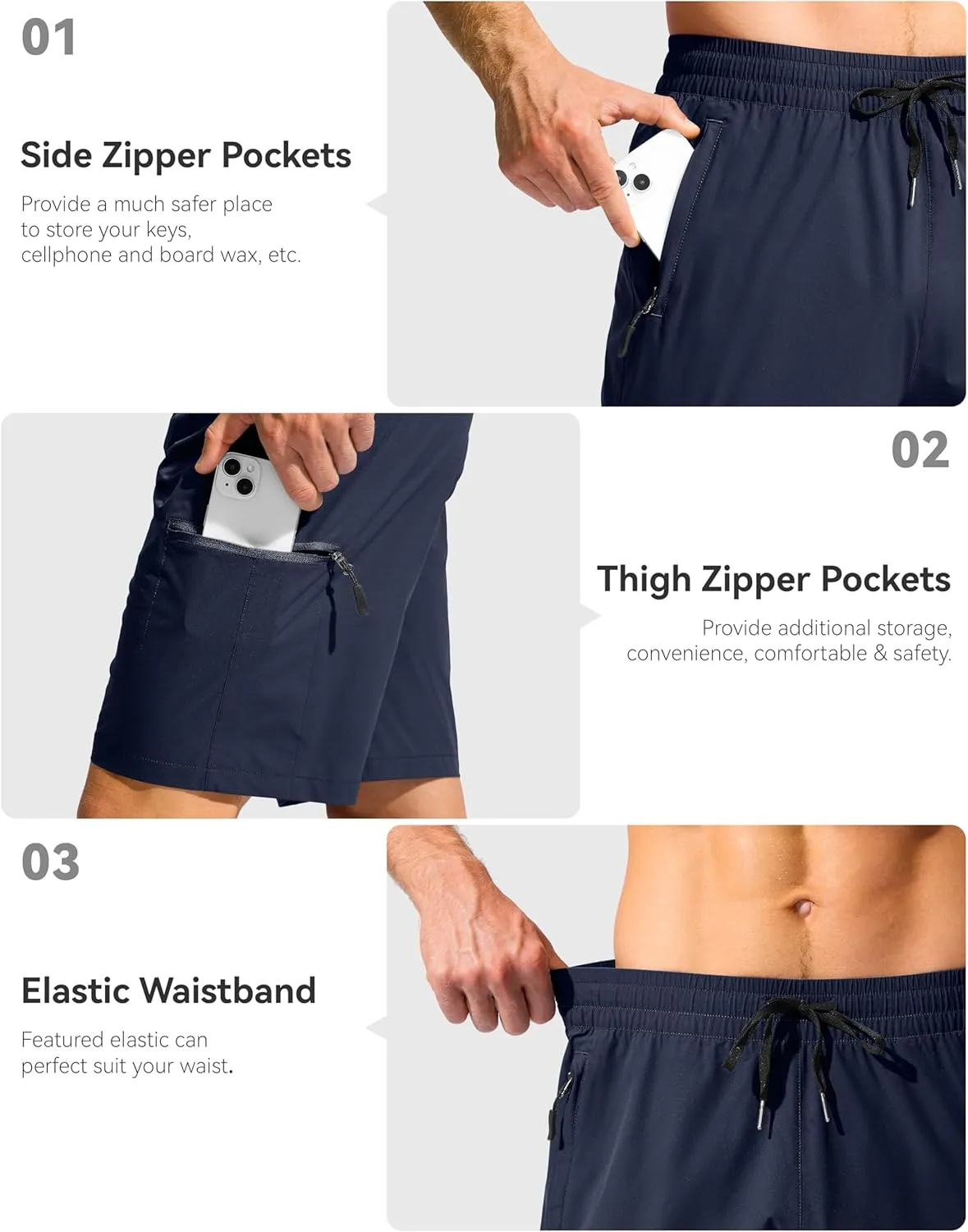 Men's Swim Trunks 9" Quick Dry Beach Shorts with 4 Zipper Pockets Board Shorts Bathing Suit Men - No Mesh Liner