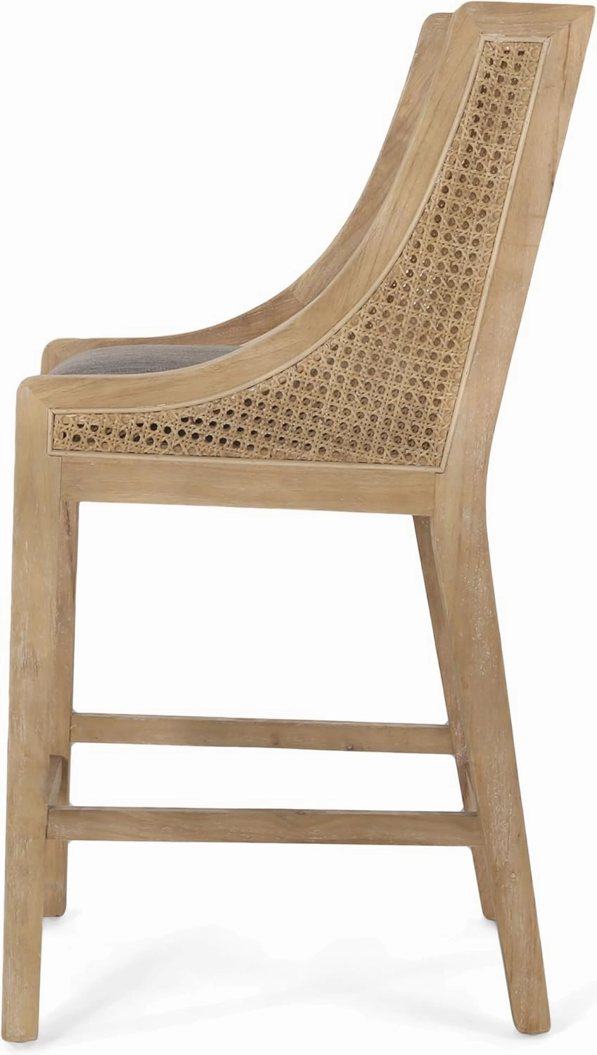 Merax 25.5" Fabric Upholstered Wood and Cane Counter Stools with Backrest,Set of 2,French Country Barstools Chair