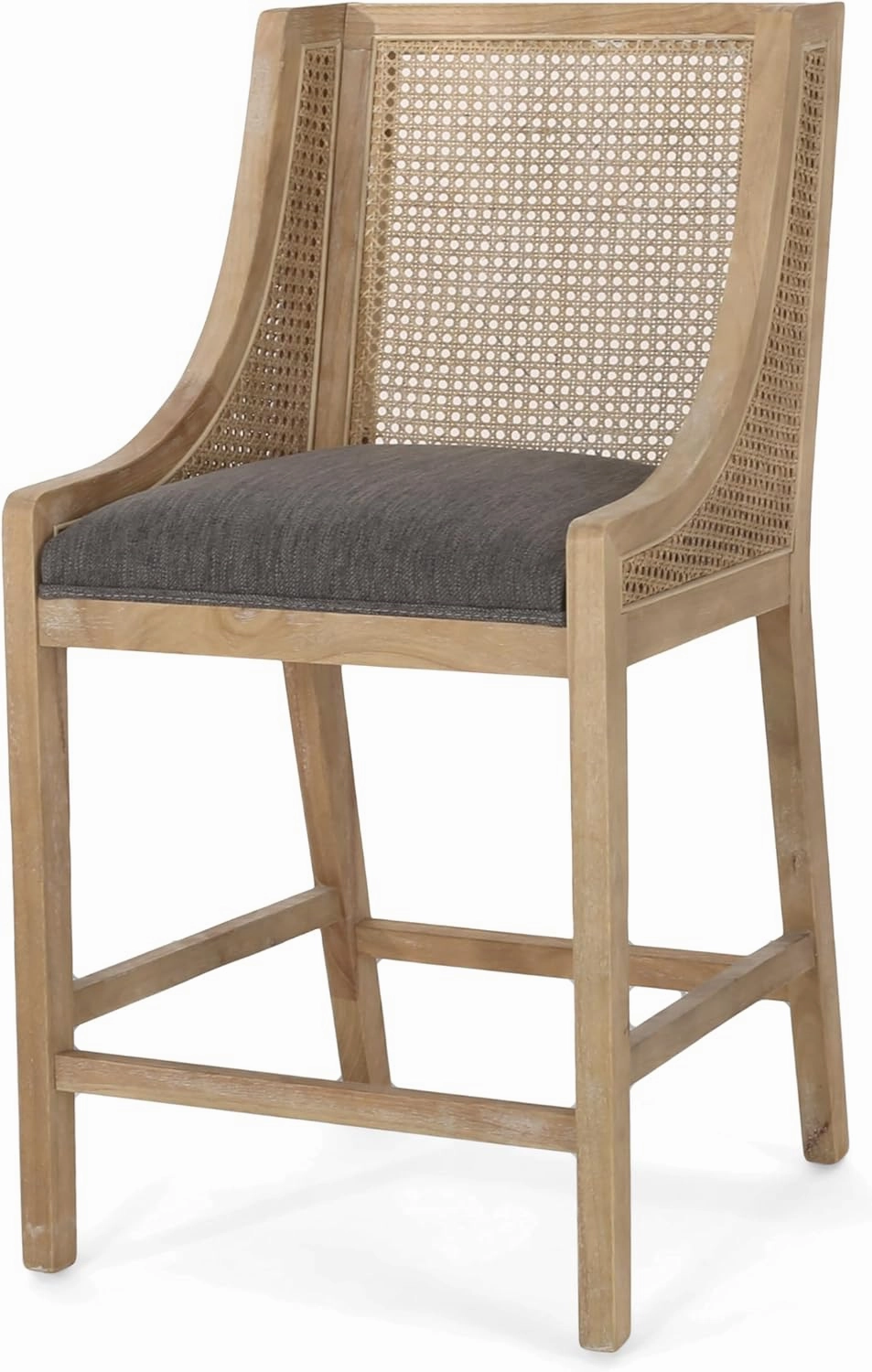 Merax 25.5" Fabric Upholstered Wood and Cane Counter Stools with Backrest,Set of 2,French Country Barstools Chair