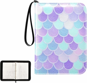 Mermaid Scales Colorful Pattern Card Binder 4 Pocket, Trading Card Holder Fits 400 Game Cards with 50 Removable Sleeves, MTG Card Case Standard Size
