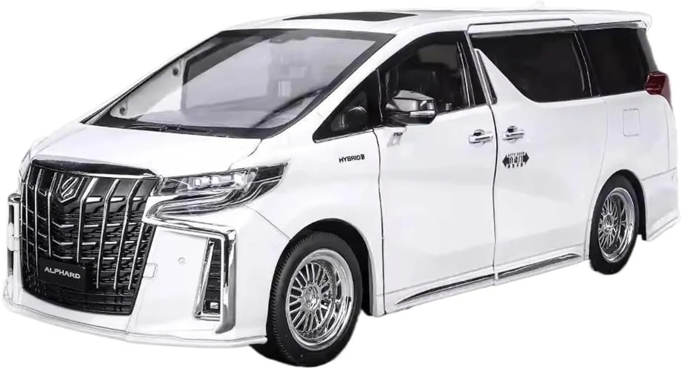 Metal Car Model 1:18 for Alphard Sound and Light Pull Back Toy Car Metal Craft Vehicle Mini Souvenirs Home Decoration Display Ornament(White)