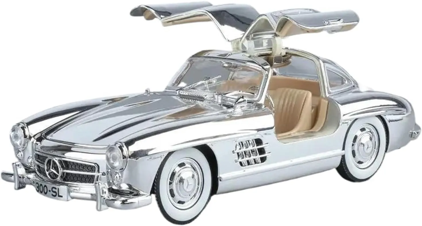 Metal Car Model 1:24 for Benzs 300SL Alloy Car Model Diecasts Metal Classic Electroplating Vehicles Die Cast Vehicles(Silver)