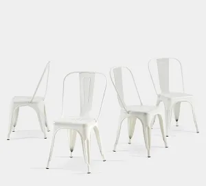 Metal Dining Chairs Set of 4 White Metal Kitchen Chairs Stackable Bistro Chairs for Kitchen,Cafe,Dining Room,and Outdoor Use Vintage Cloud White Color