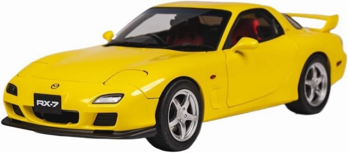 Metal Die Cast Toy Cars 1:18 for Mazda RX7 Yellow Bathurst R Alloy Full Car Model Adult Ornament Collection for Home Or Office Décor