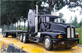 Metal Die Cast Toy Cars 1:24 for Long Head Truck Tractor Flatbed Transporter Heavy Truck Alloy Car Model Hobby Collection for Home Or Office Décor(Black)