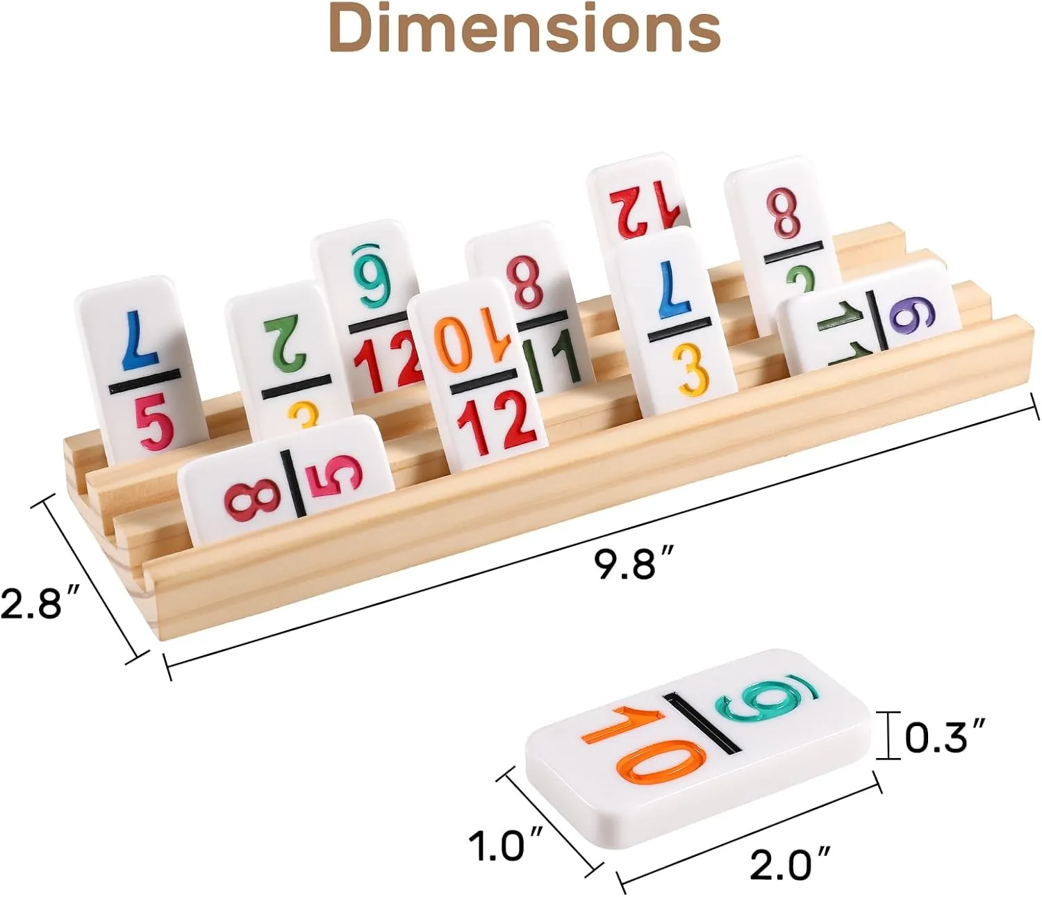 Mexican Train Dominoes Set with Numbers and 4 Wooden Trays/Racks, Double 12 Dominos Travel Set with 4 Tiles Holders, 91 Tiles Double 12 Colored Dominoes Game Set with Portable Case for Families Kids