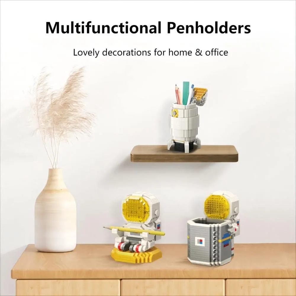 Mini Building Blocks Toy Set Micro Bricks Building Sets DIY Puzzle Set Multi-functional Astronaut Pen-holders with Tool Kit for Kids Age 8  Educational DIY Gift for Boys and Girls(Meditating Spaceman)