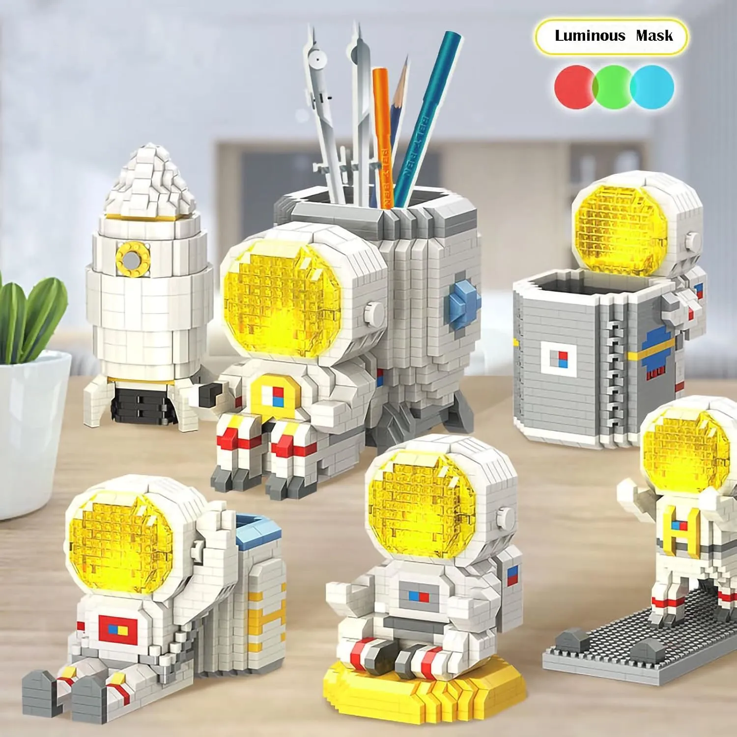 Mini Building Blocks Toy Set Micro Bricks Building Sets DIY Puzzle Set Multi-functional Astronaut Pen-holders with Tool Kit for Kids Age 8  Educational DIY Gift for Boys and Girls(Meditating Spaceman)