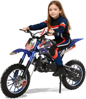 Mini Dirt Bike, Gas Powered 49cc 2-Stroke Kids Motorcycle, Off-Road Trail Bike with Disc Brakes, 10-Inch Tires, Youth Motocross Bike, Max Speed 40KM/H, Beginner Mini Bike Blue