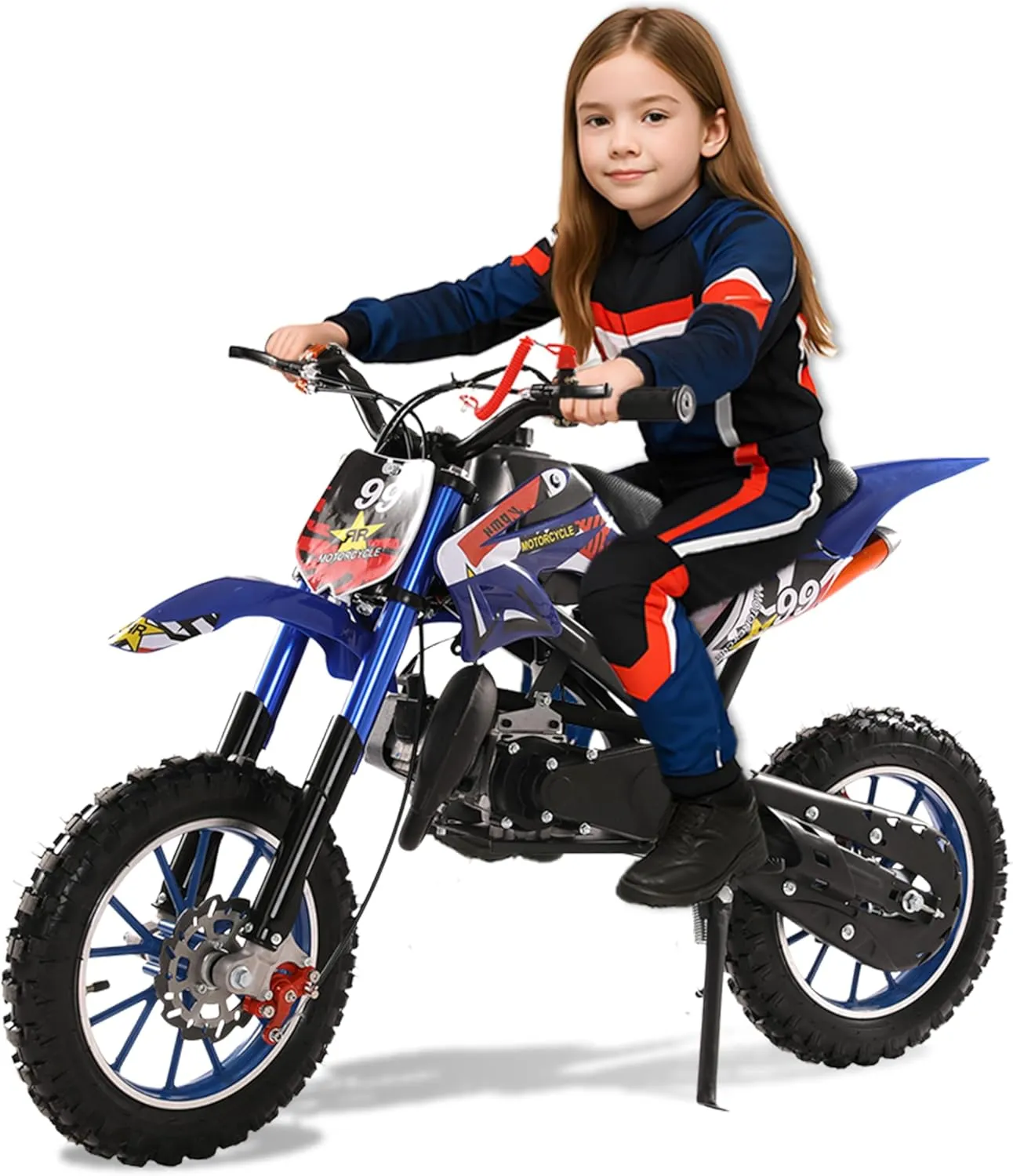 Mini Dirt Bike, Gas Powered 49cc 2-Stroke Kids Motorcycle, Off-Road Trail Bike with Disc Brakes, 10-Inch Tires, Youth Motocross Bike, Max Speed 40KM/H, Beginner Mini Bike Blue