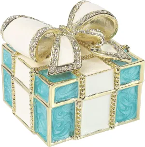 Mini Enamel Rhinestones Bow-knot Jewelry Box Bow-knot Hinged Trinket Box Bow Bling Trinket Box Miniature Figurine Ring Box for Women Girls Wedding Birthday Gift Christmas (Blue)