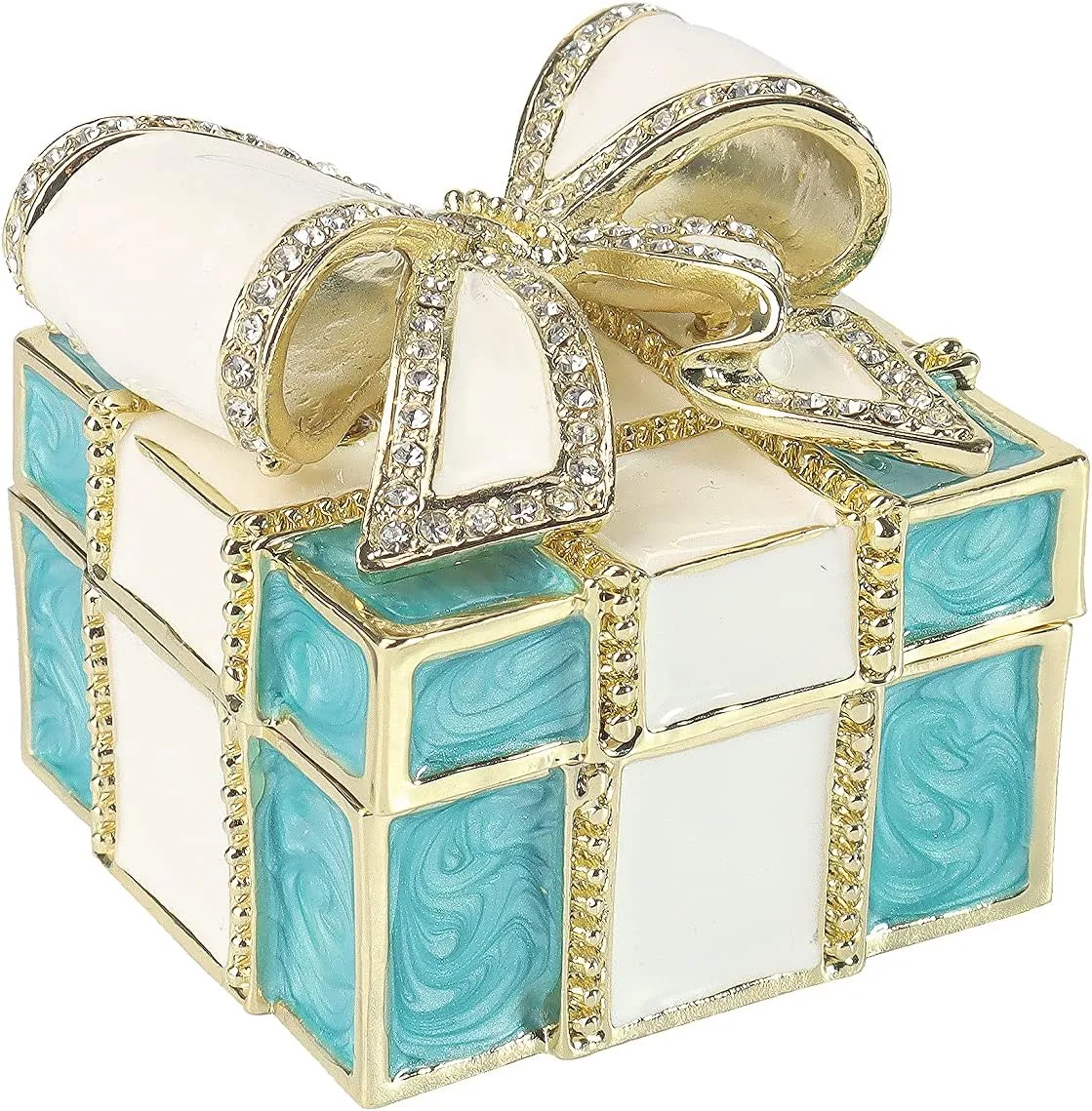 Mini Enamel Rhinestones Bow-knot Jewelry Box Bow-knot Hinged Trinket Box Bow Bling Trinket Box Miniature Figurine Ring Box for Women Girls Wedding Birthday Gift Christmas (Blue)