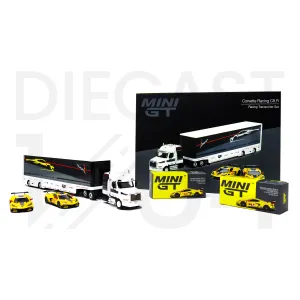 Mini GT Chevrolet Corvette C8R Racing Cars with Western Star Transporter