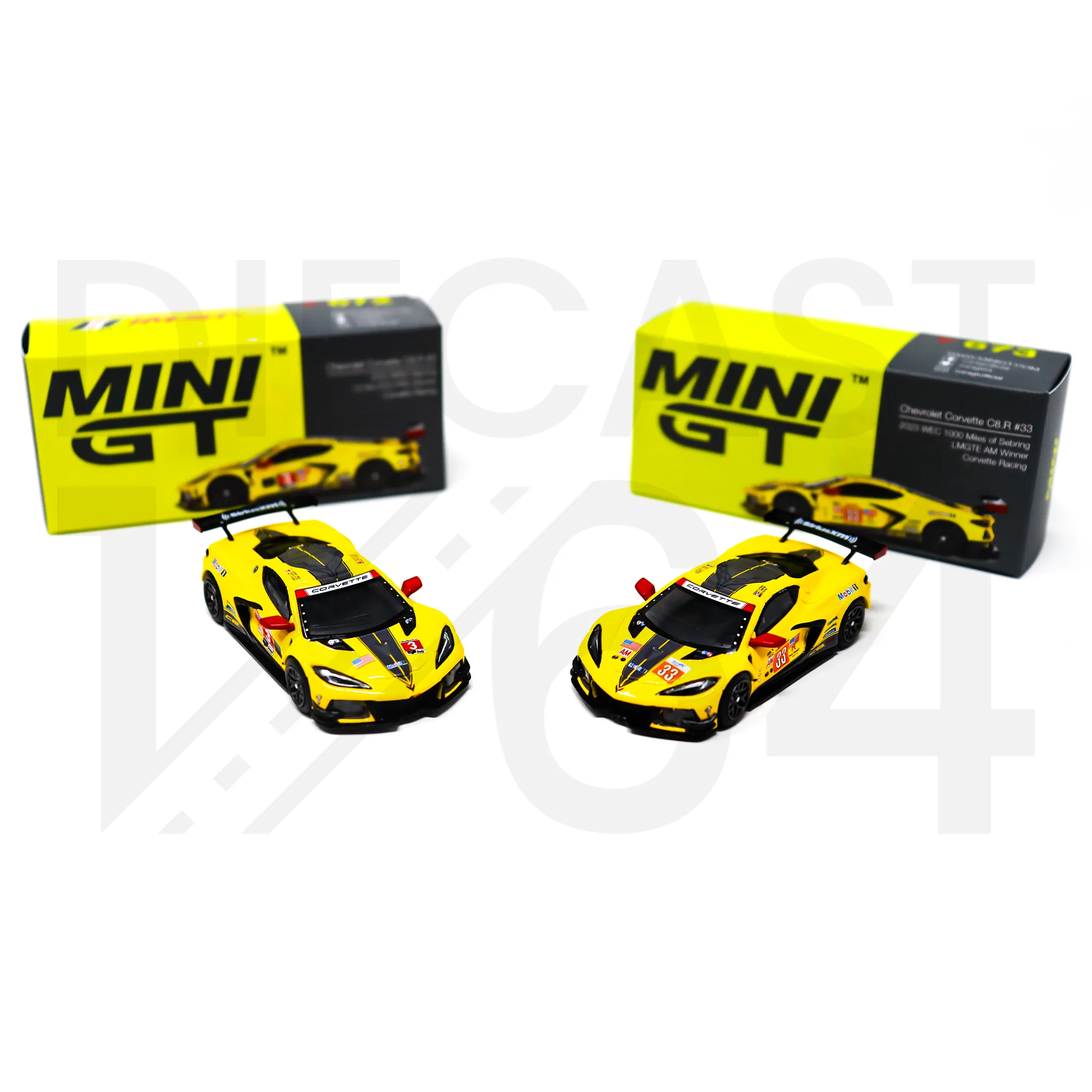 Mini GT Chevrolet Corvette C8R Racing Cars with Western Star Transporter