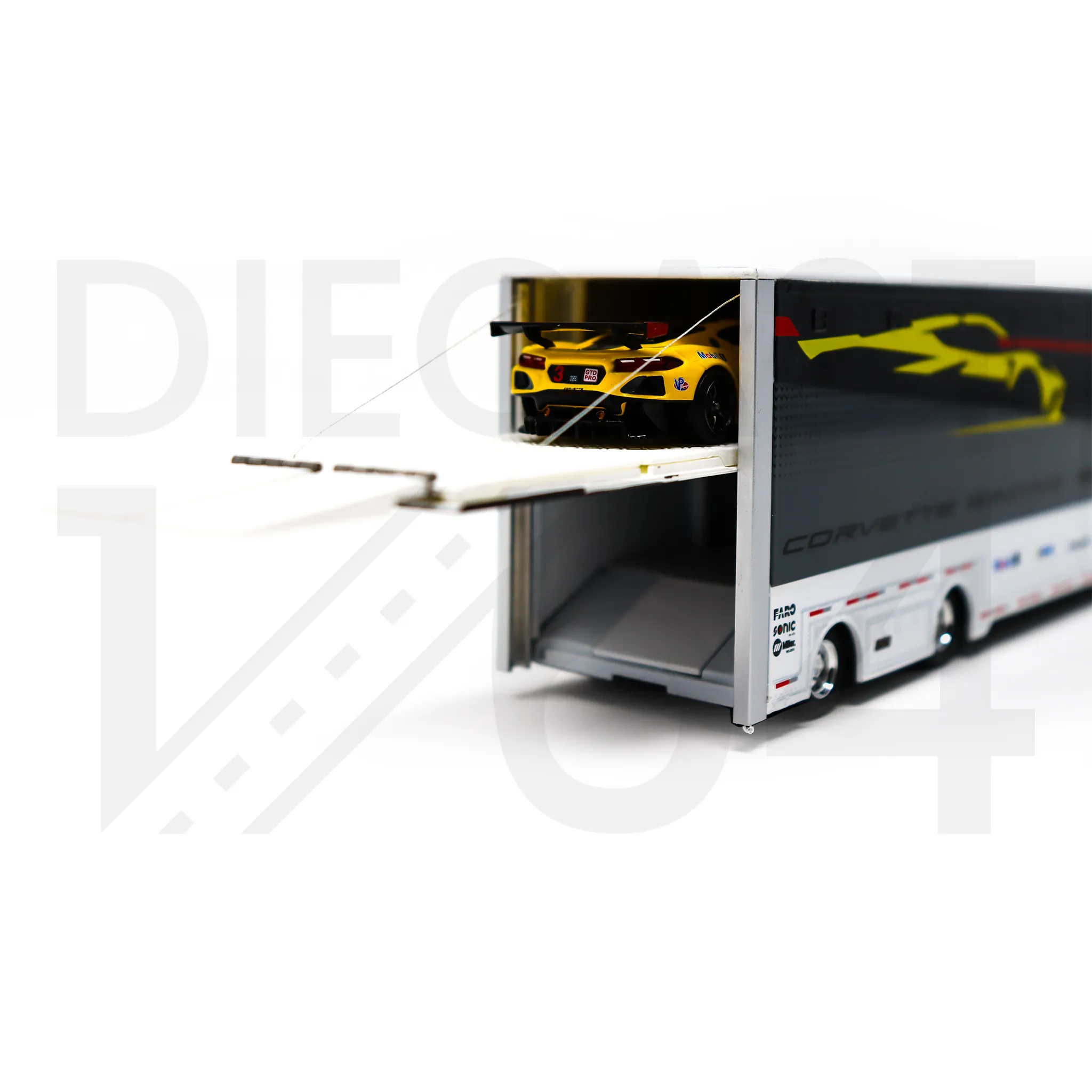 Mini GT Chevrolet Corvette C8R Racing Cars with Western Star Transporter