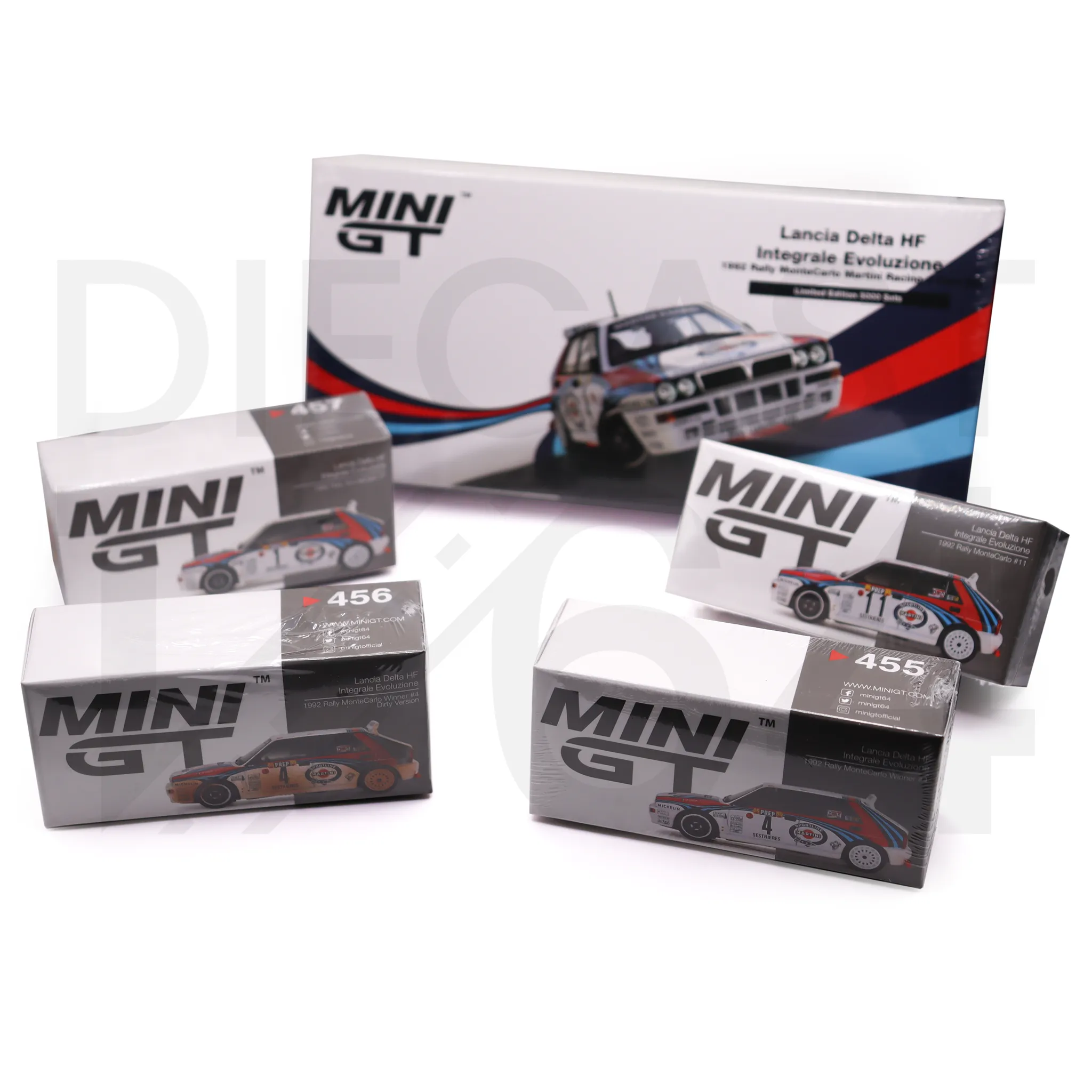 Mini GT Lancia Delta HF Integrale Evoluzione 1992 Rally MonteCarlo - Martini Racing 4 Car Set