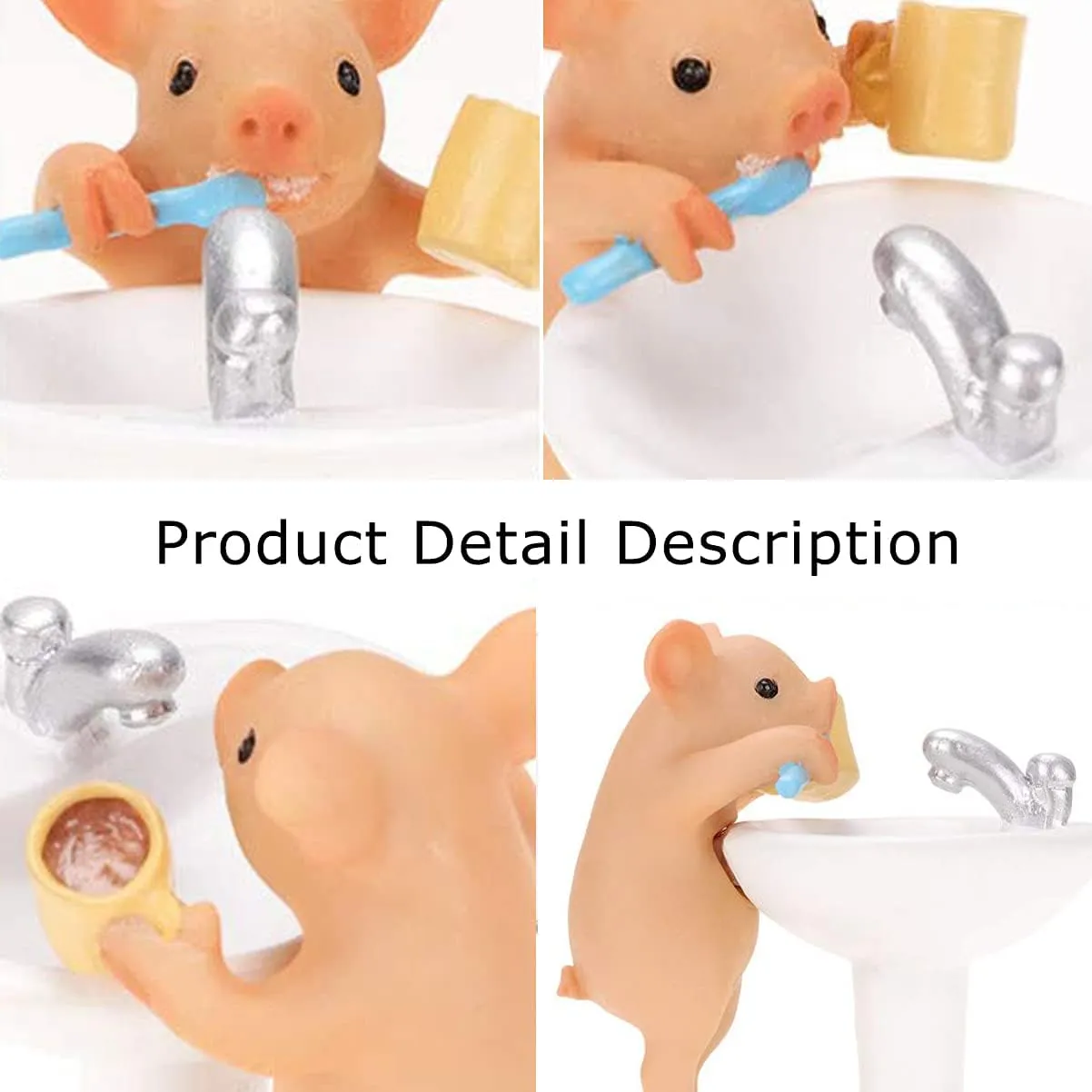 Mini Pig Figurine, Resin Home Decor, Lucky Animal Garden Statue for Micro Landscape (Pig Brushing Teeth)