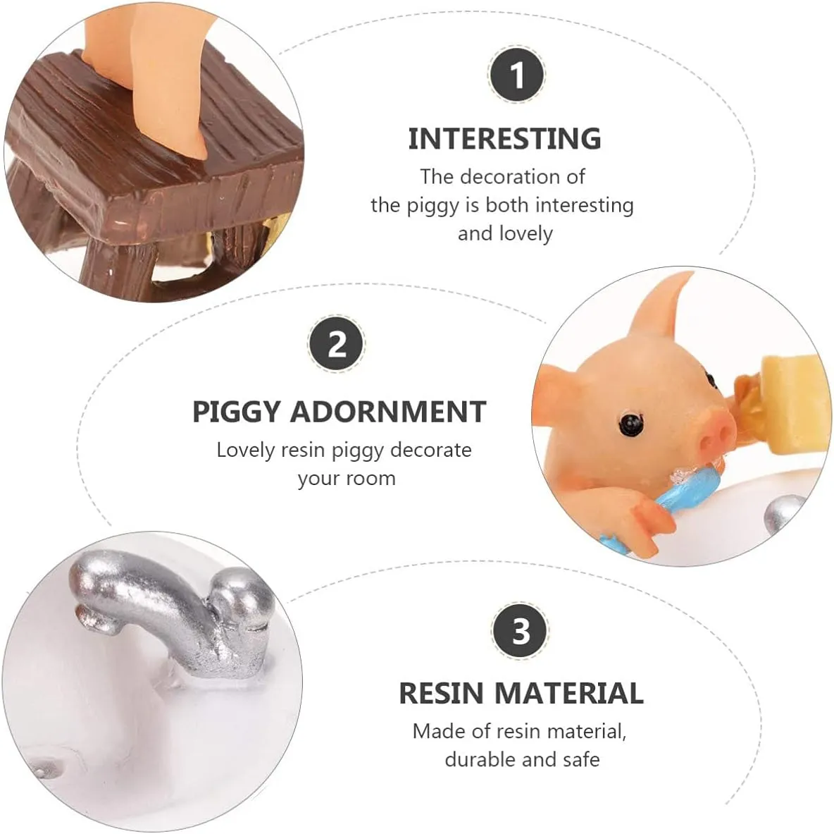 Mini Pig Figurine, Resin Home Decor, Lucky Animal Garden Statue for Micro Landscape (Pig Brushing Teeth)