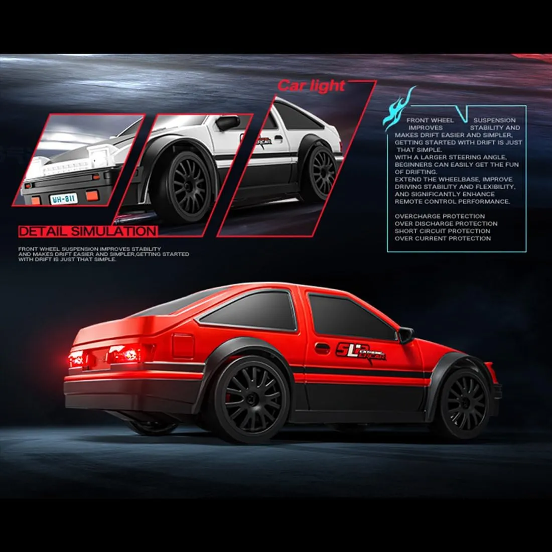 Mini RC Drift Car Model with Lights, Controllable Two Speed Switching, 1:24 Scale Remote Control Electric Racing Car, 4WD High Speed Racing Vehicle for Adults