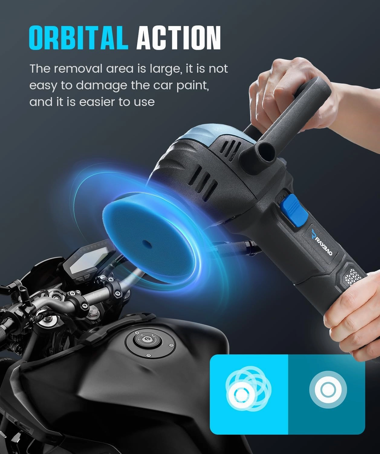 Mini Polisher, 2inch/ 3inch 750W Car Buffer with 12mm Random Orbital-Improve Work Efficiency by 35%, with 16pcs Trapezoidal Polisher Pads &16.4 ft Cord, for Car Detailing and Waxing