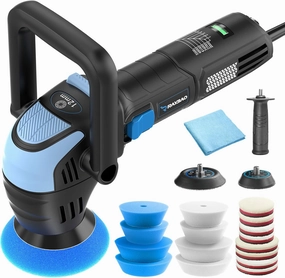 Mini Polisher, 2inch/ 3inch 750W Car Buffer with 12mm Random Orbital-Improve Work Efficiency by 35%, with 16pcs Trapezoidal Polisher Pads &16.4 ft Cord, for Car Detailing and Waxing
