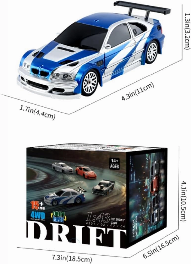 Mini RC Electric Racing Car 4WD with Lights, High Speed RC Vehicle for Adults - RTR Version, 4302 (Blue&White)