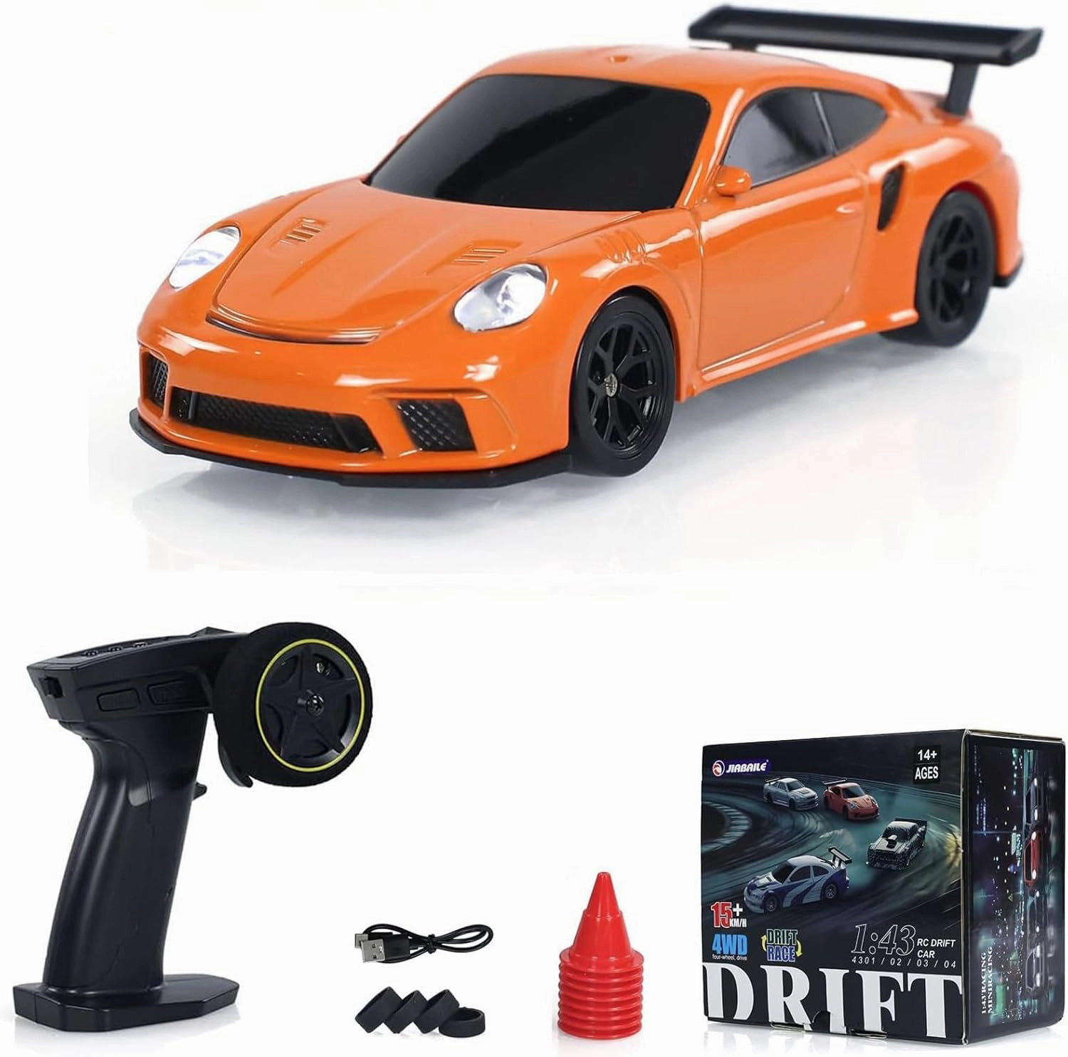 Mini Storms 1/43 Scale 2.4g Full Slidestorm RC Drift Car - 2025 New Electric Mini Racing With Lights Kit, Feel The Joy of Driving (Orange)